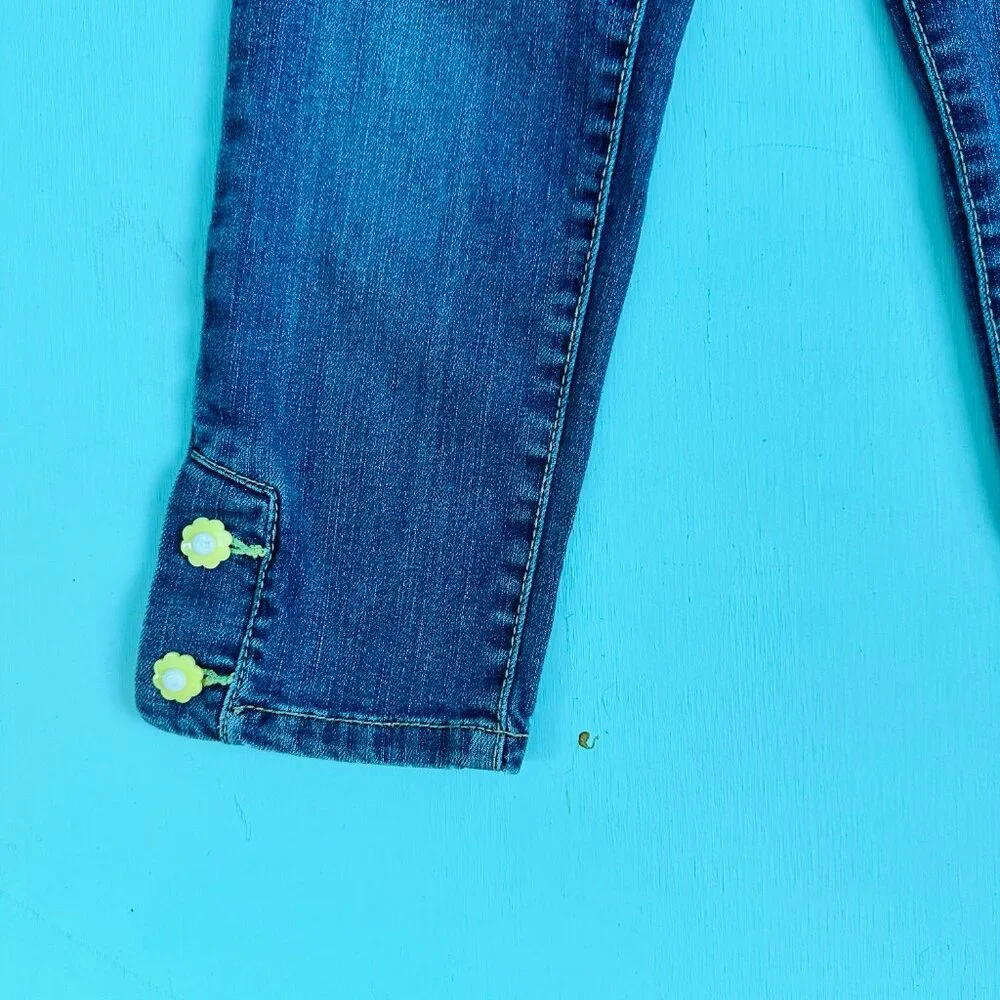 Gymboree Capri Jeans Size 7 Slim Daisy Button Adjustable Waist Denim